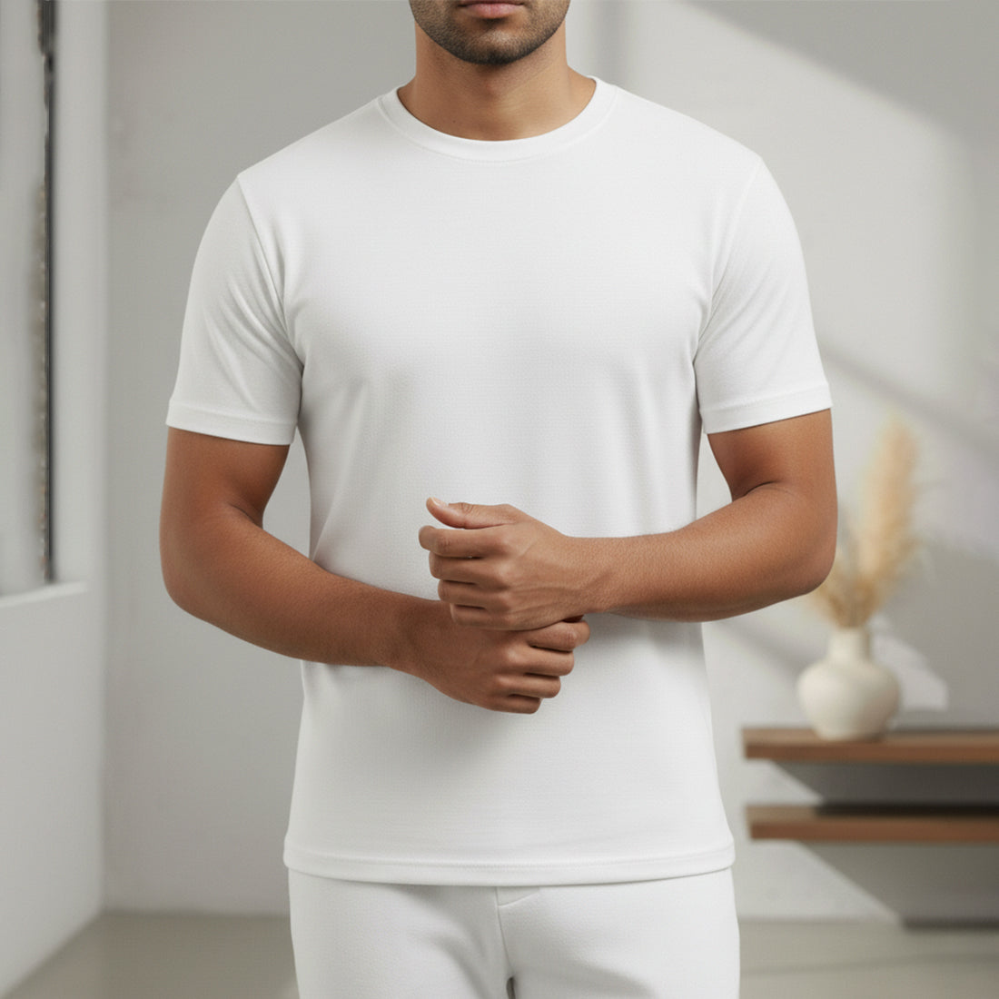 WHITE THERMAL HALF SLEEVES TOP