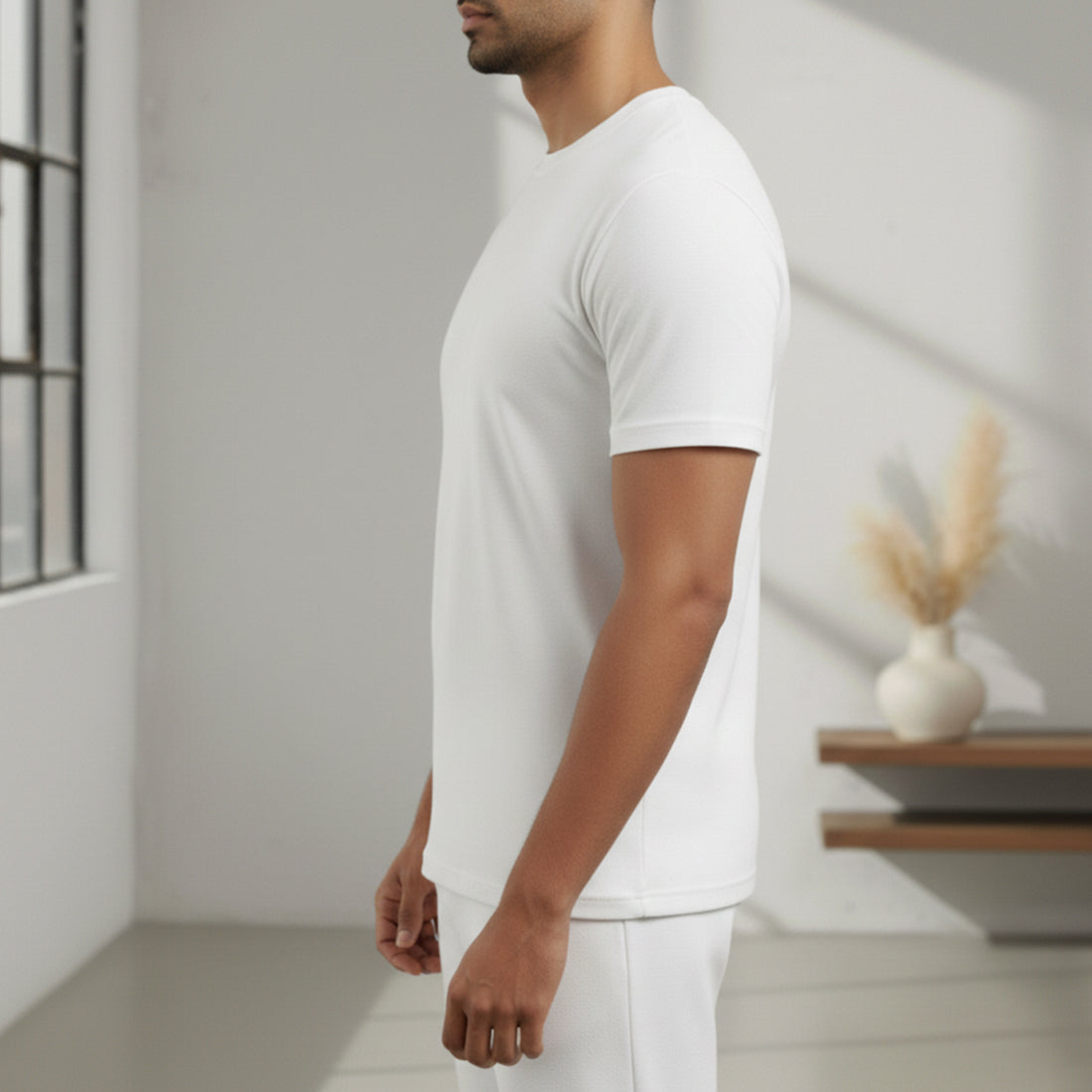 WHITE THERMAL HALF SLEEVES TOP