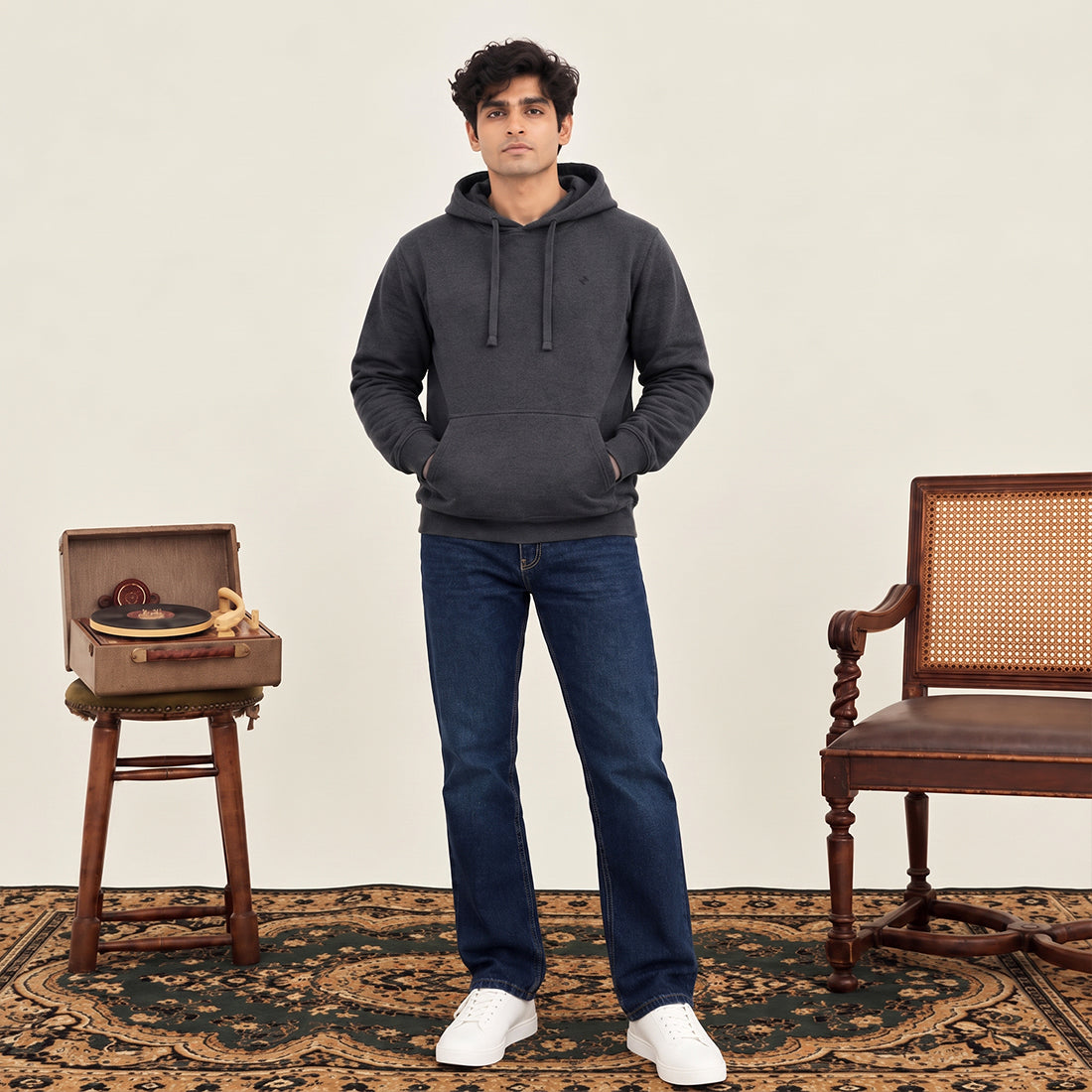 MEN PULLOVER HOODIE CHARCOAL NAVZA