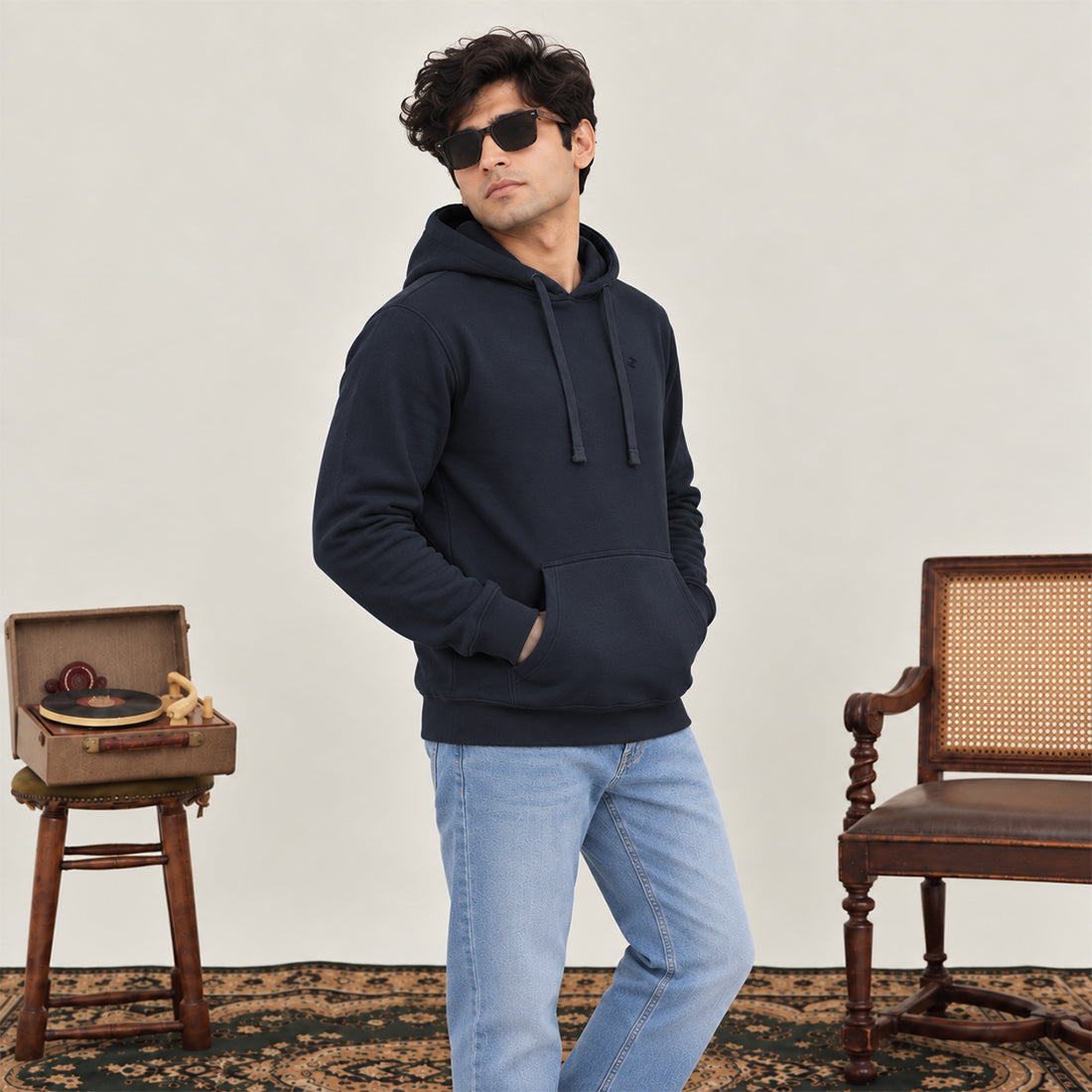 WINTER MEN ML PULLOVER HOODIE - NAVY