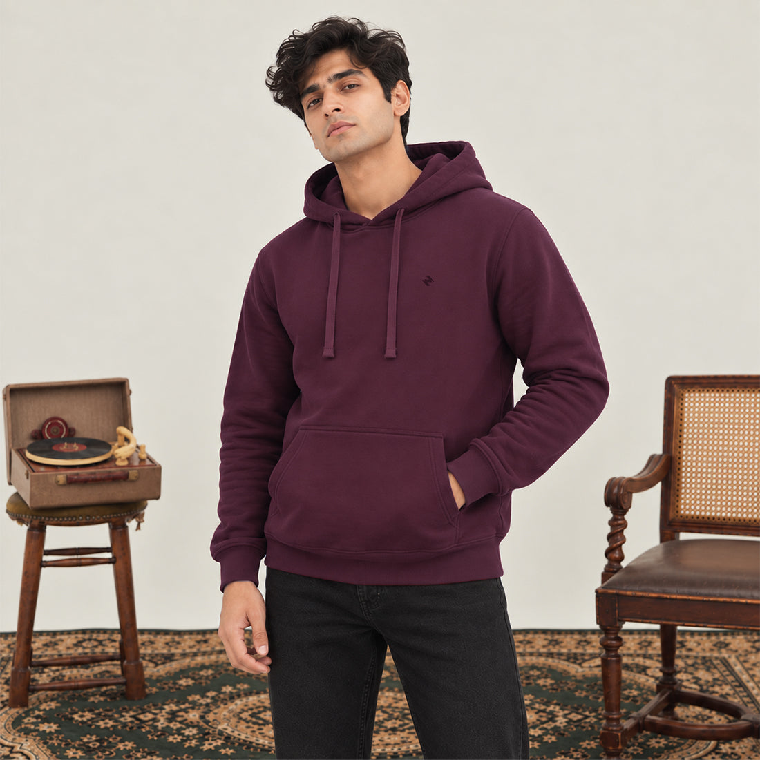 WINTER MEN ML PULLOVER HOODIE – BURGUNDY