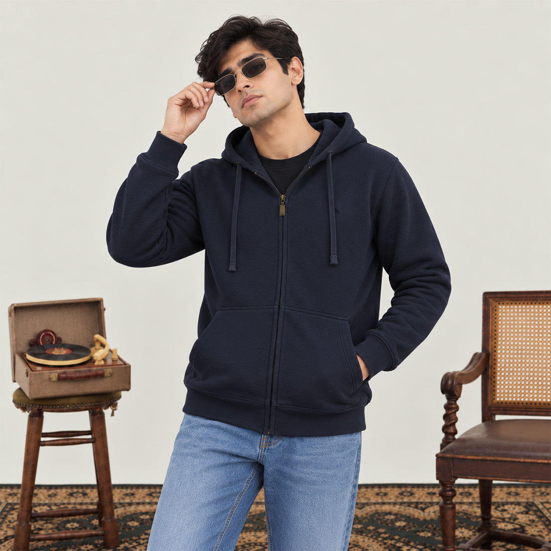 WINTER MEN ML ZIPPER HOODIE - NAVY
