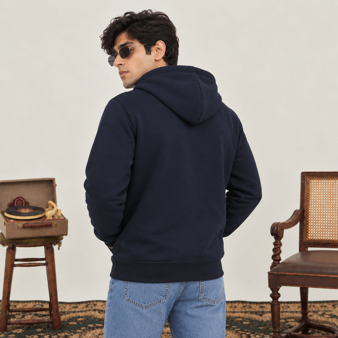 WINTER MEN ML ZIPPER HOODIE - NAVY