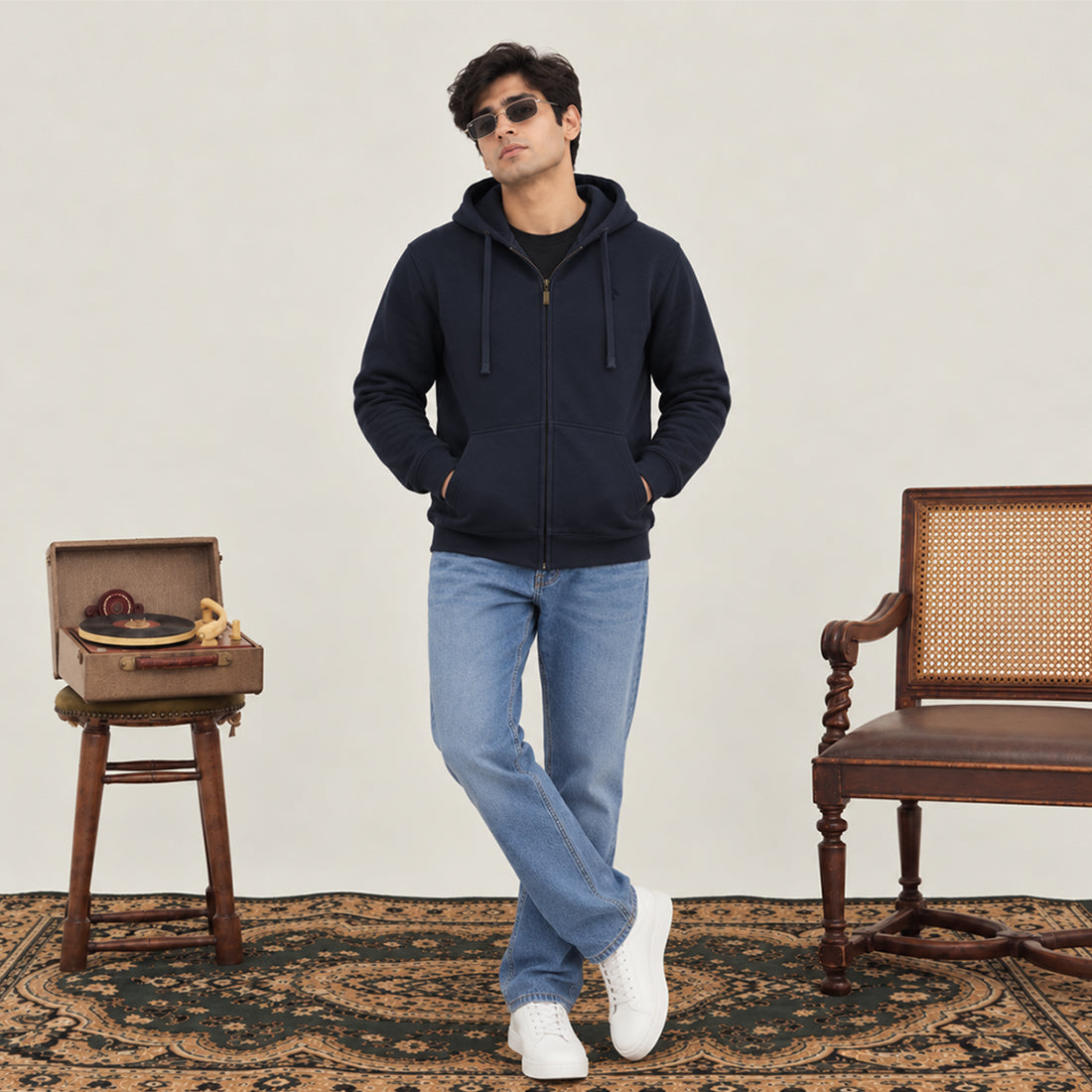 WINTER MEN ML ZIPPER HOODIE - NAVY