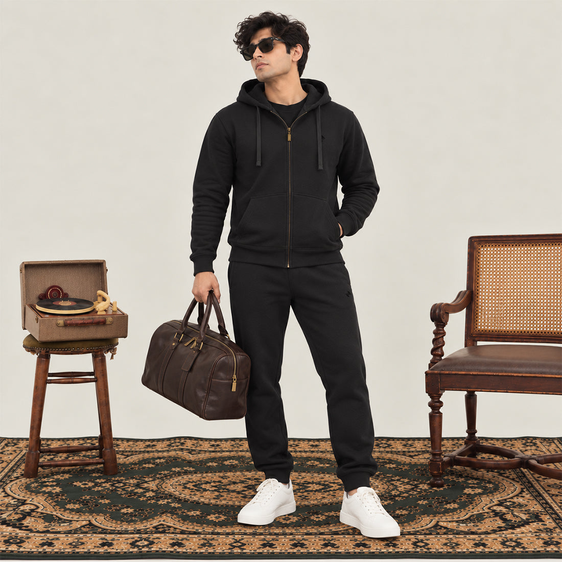 WINTER MEN ML ZIPPER HOODIE TRACKER - BLACK