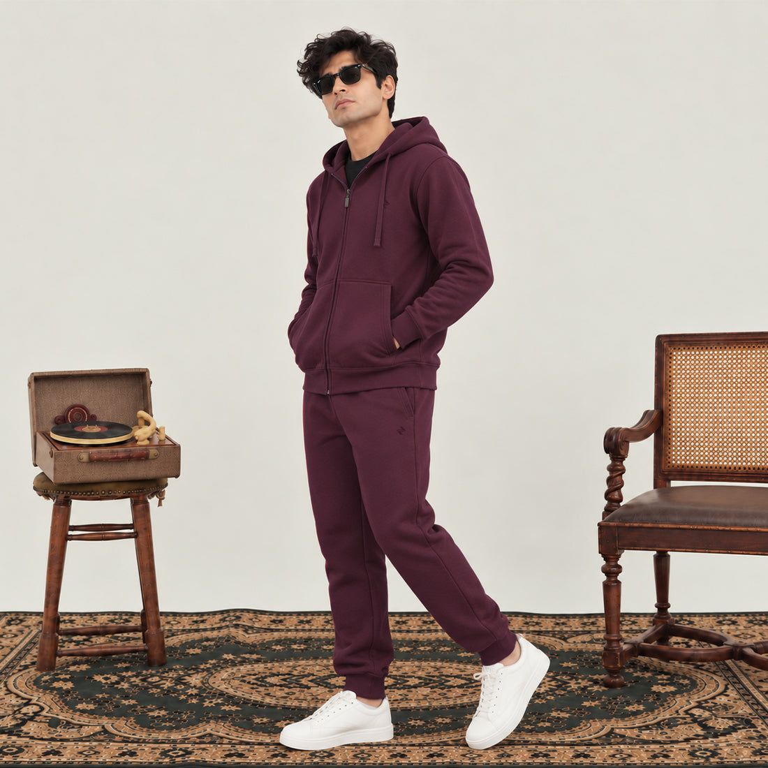 MEN ZIPPER HOODIE TRACKER BURGUNDY NAVZA