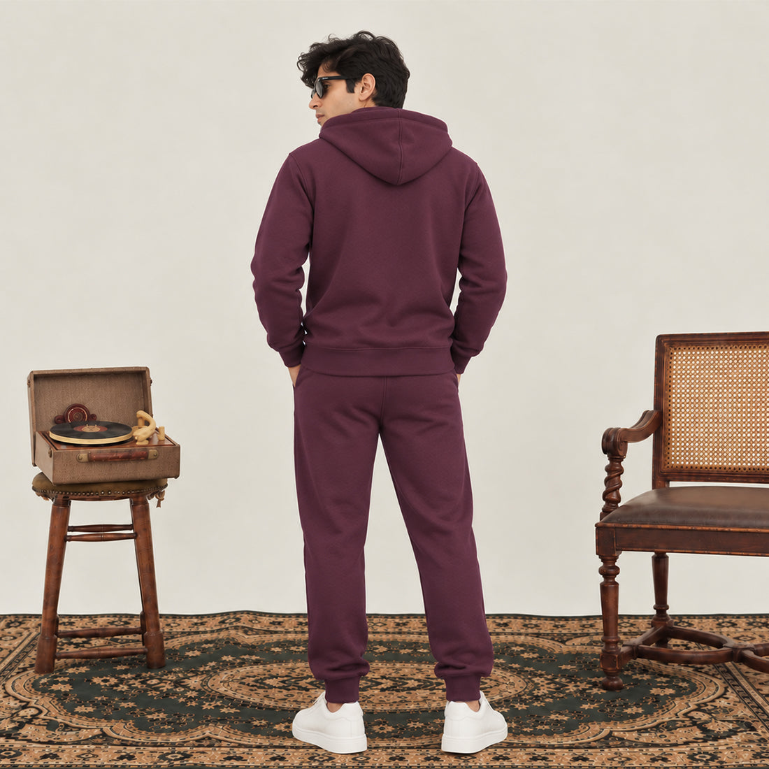 MEN ZIPPER HOODIE TRACKER BURGUNDY NAVZA