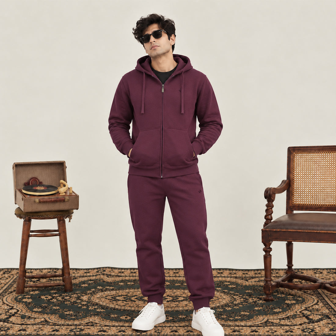 MEN ZIPPER HOODIE TRACKER BURGUNDY NAVZA
