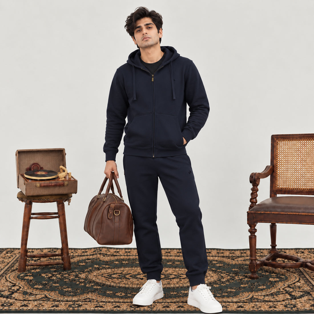 WINTER MEN ML ZIPPER HOODIE TRACKER - NAVY