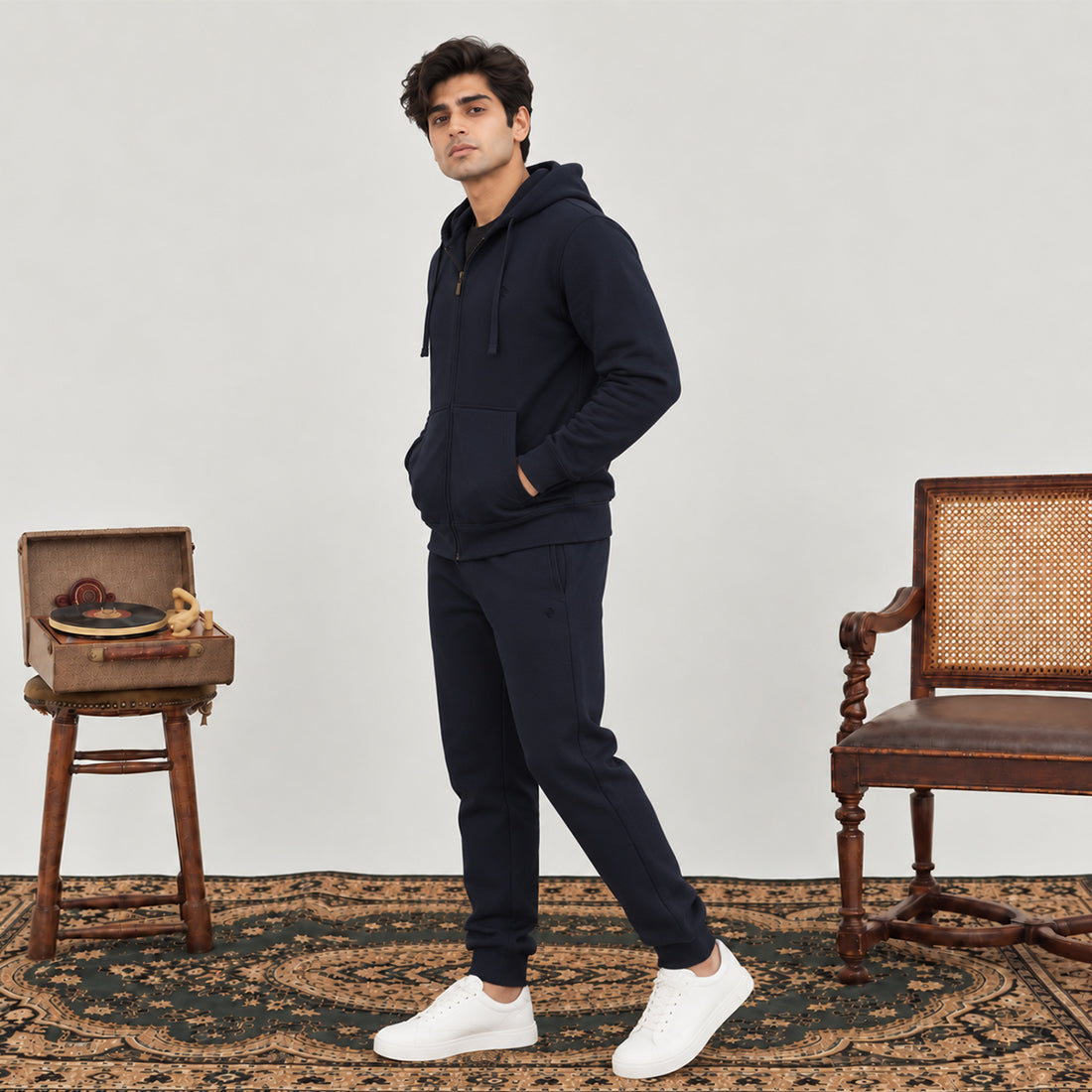 WINTER MEN ML ZIPPER HOODIE TRACKER - NAVY