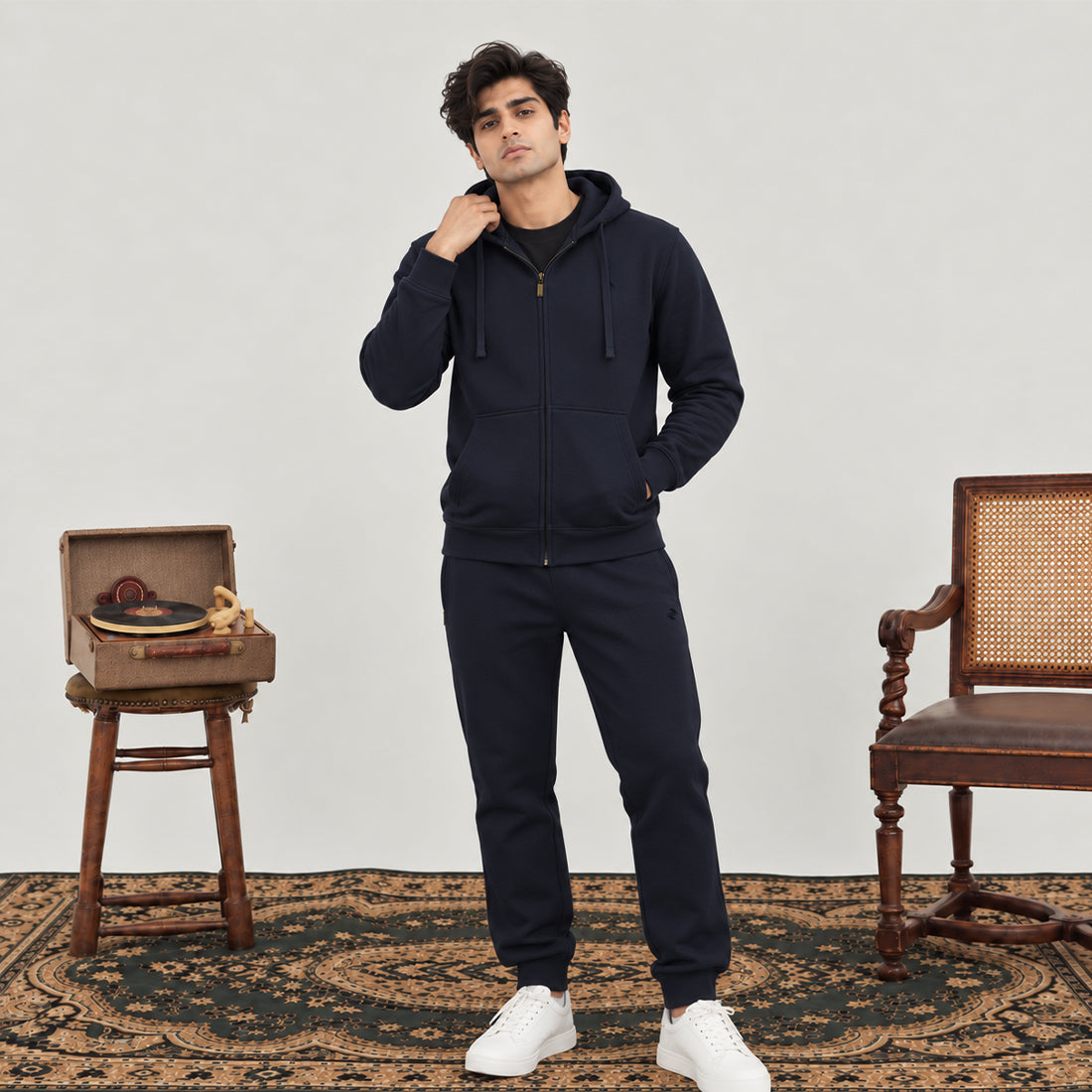 WINTER MEN ML ZIPPER HOODIE TRACKER - NAVY