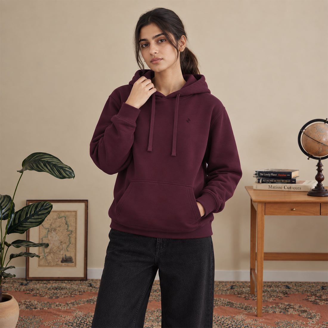 WINTER WOMEN ML PULLOVER HOODIE - BURGUNDY