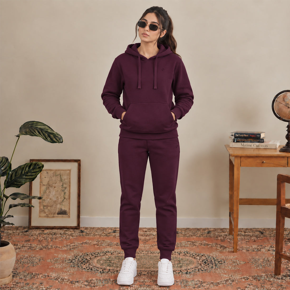 WINTER WOMEN ML PULLOVER HOODIE TRACKER - BURGUNDY