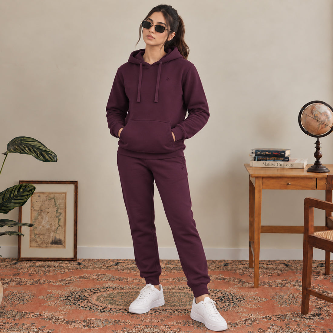 WINTER WOMEN ML PULLOVER HOODIE TRACKER - BURGUNDY