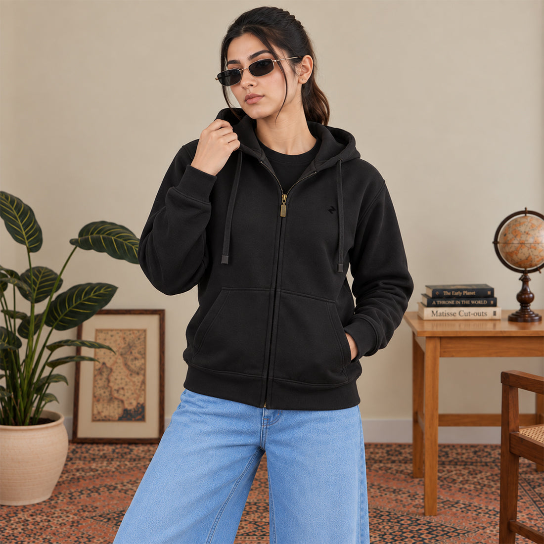 WOMEN ZIPPER HOODIE BLACK NAVZA