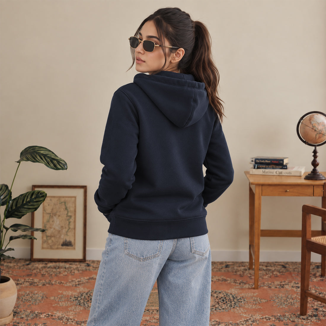 WOMEN ML ZIPPER HOODIE NAVY NAVZA