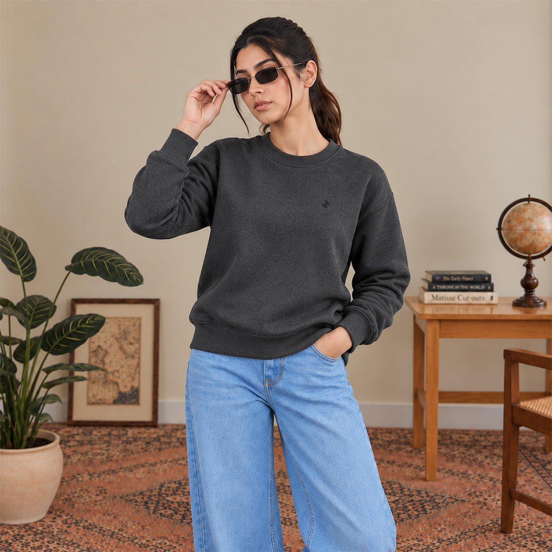 WOMEN SWEATSHIRT CHARCOAL NAVZA