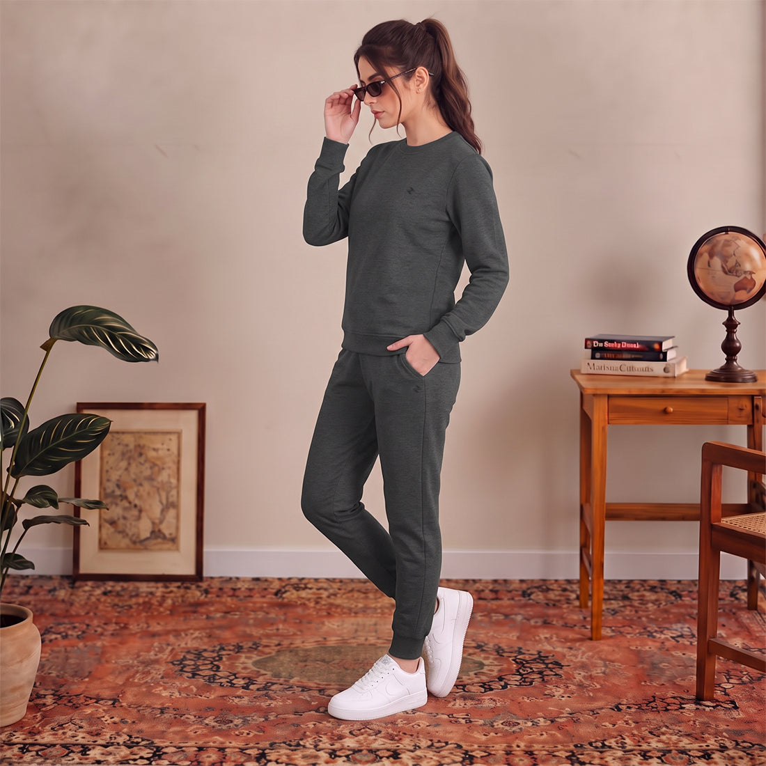 WOMEN SWEATSHIRT TRACKER CHARCOAL NAVZA