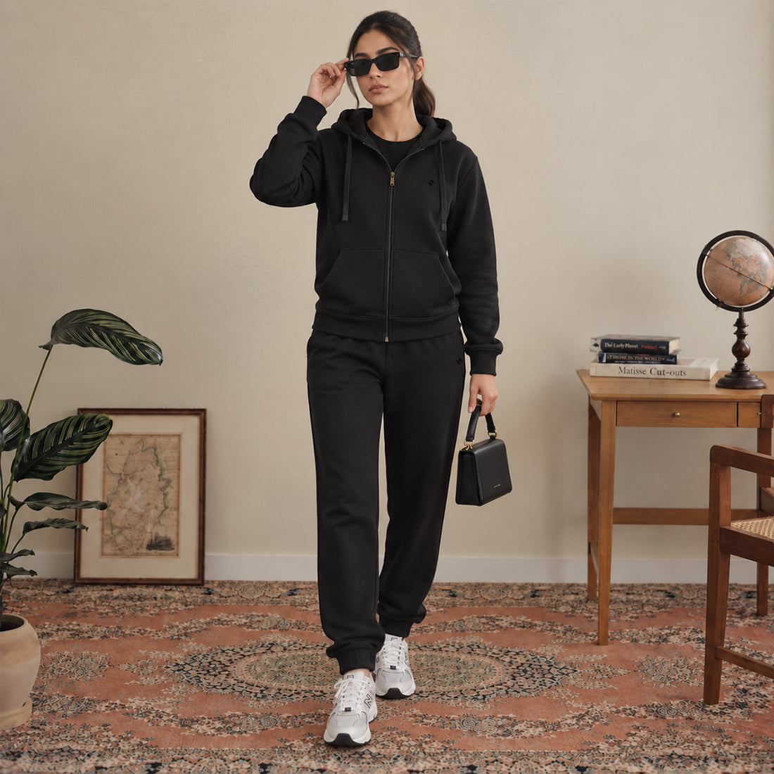 WOMEN ML ZIPPER HOODIE TRACKER BLACK NAVZA