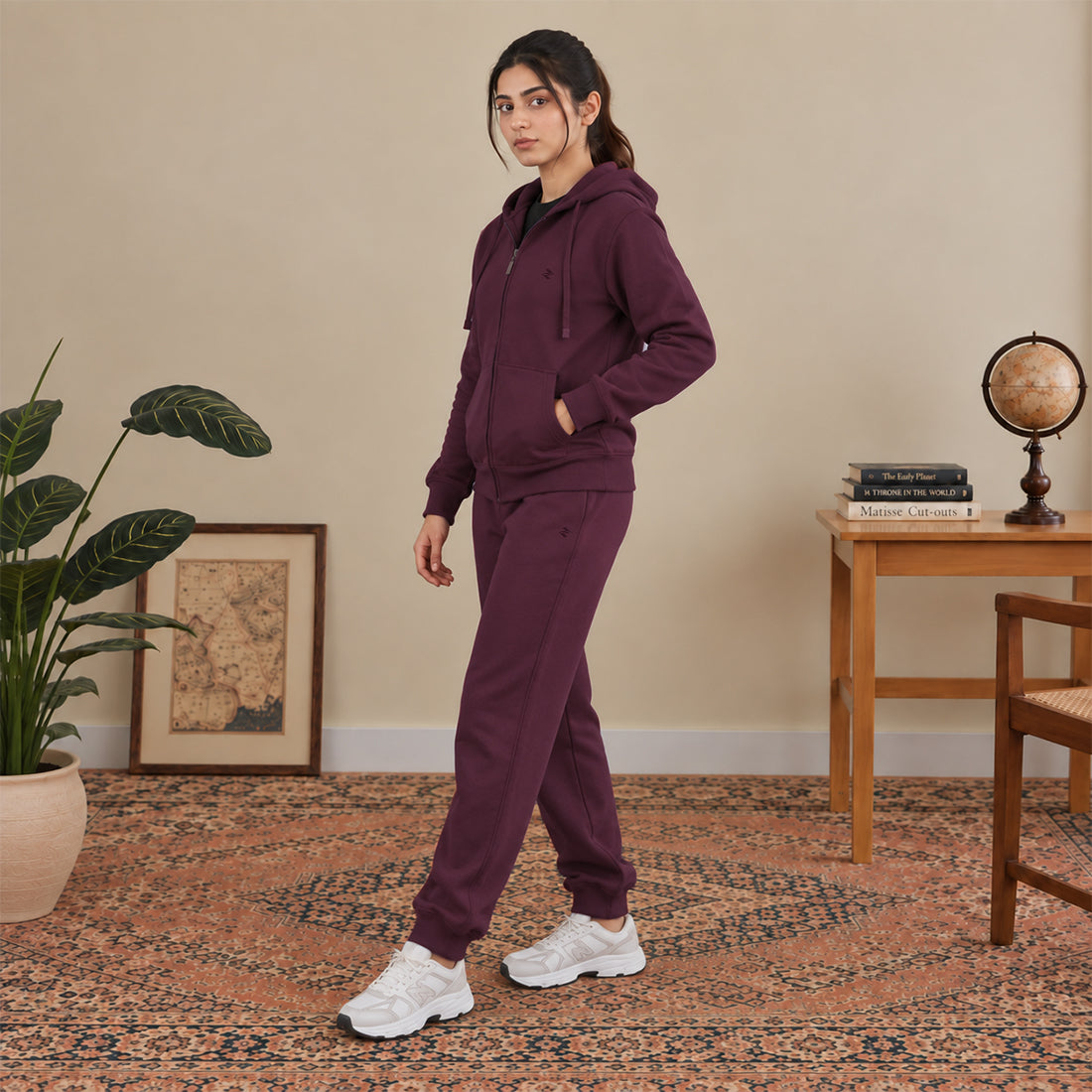 WOMEN ML ZIPPER HOODIE TRACKER BURGUNDY NAVZA