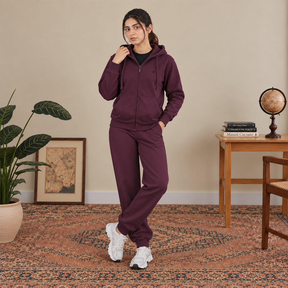WOMEN ML ZIPPER HOODIE TRACKER BURGUNDY NAVZA