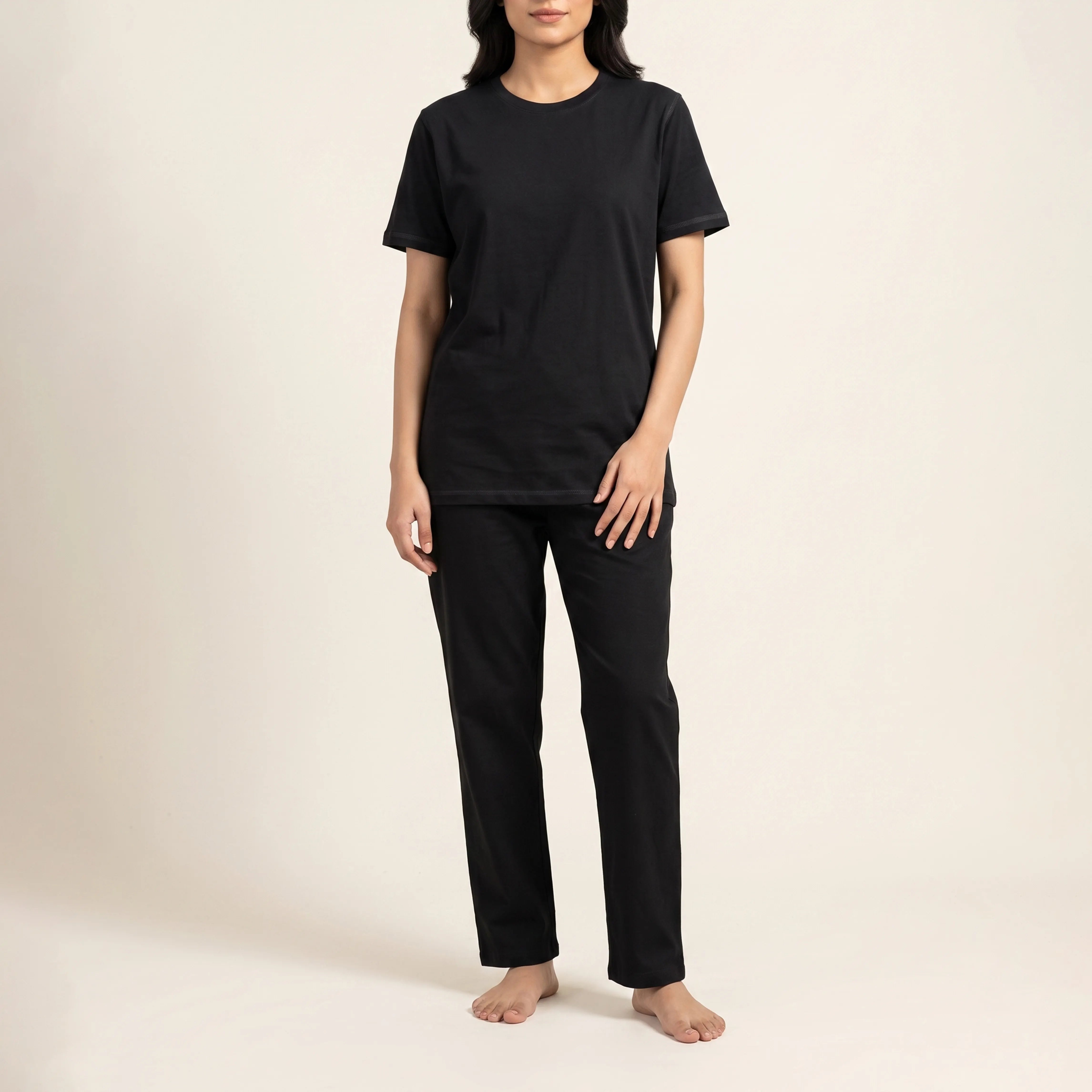 WOMEN PACK OF BLACK UNDERTEE & BLACK JERSEY TROUSER
