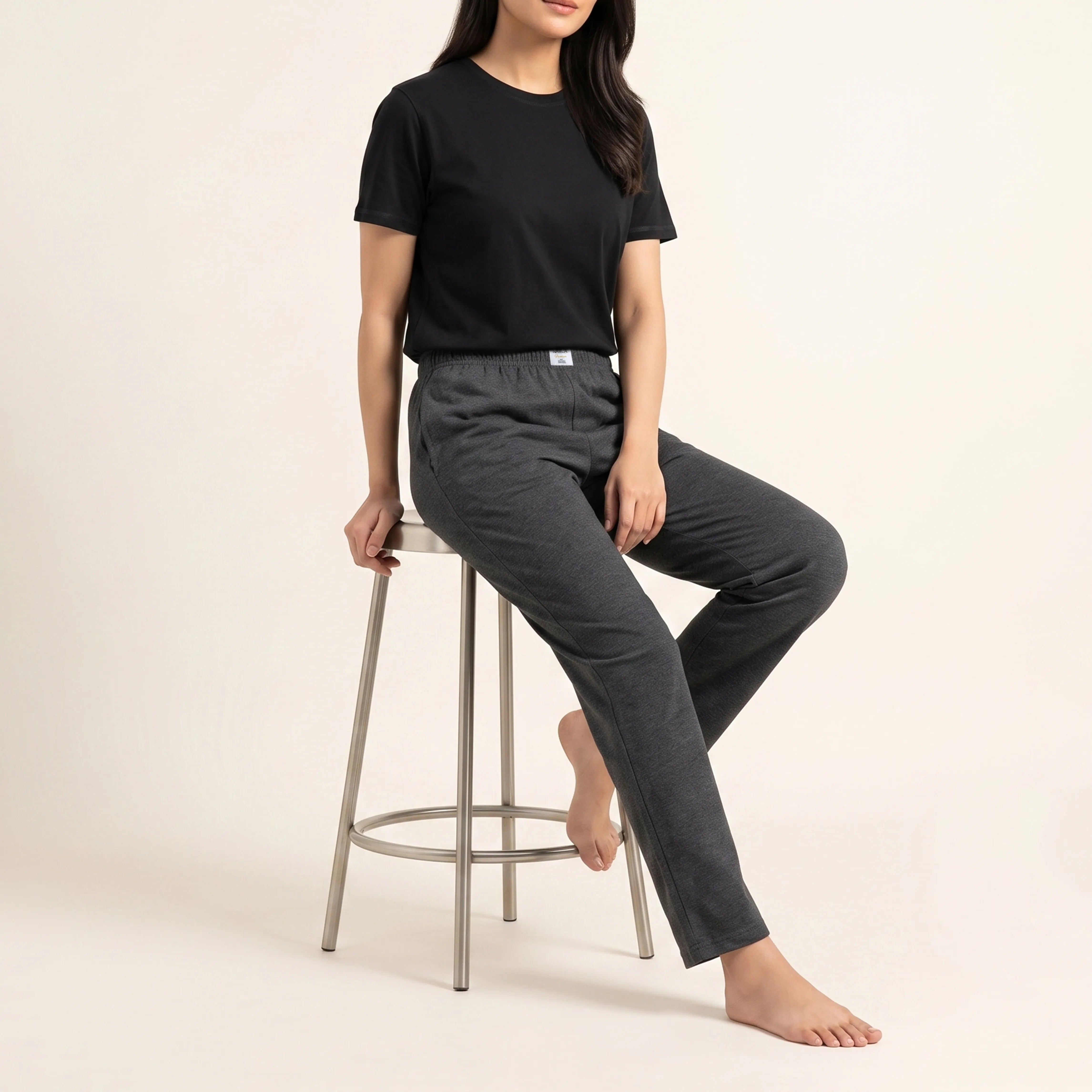 WOMEN PACK OF BLACK UNDERTEE & CHARCOAL JERSEY TROUSER