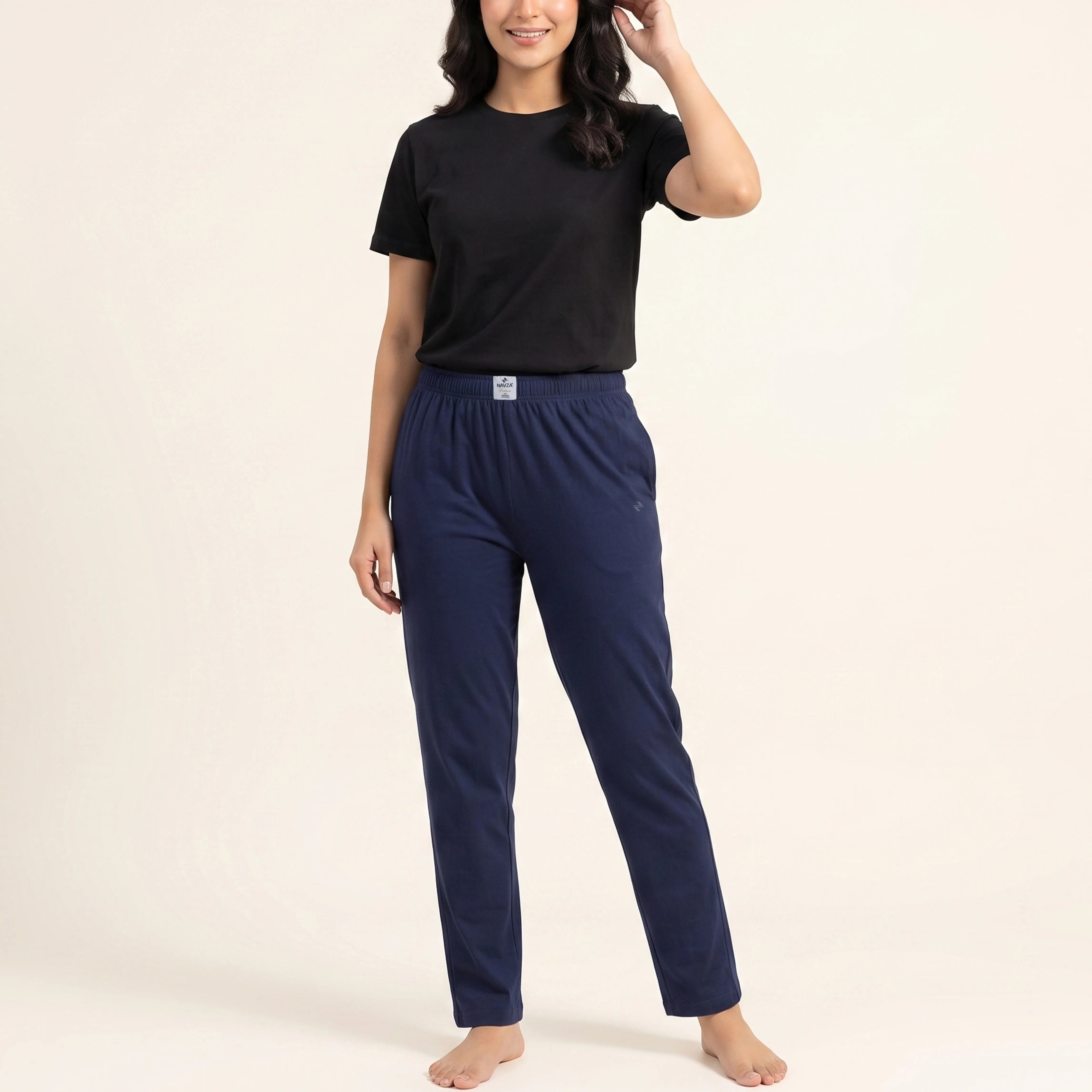 WOMEN PACK OF BLACK UNDERTEE & NAVY JERSEY TROUSER
